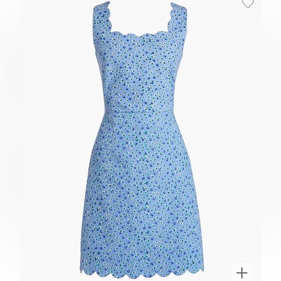 J. Crew Blue Scalloped Edge Basketweave Floral Sheath Dress - Picture 3 of 10